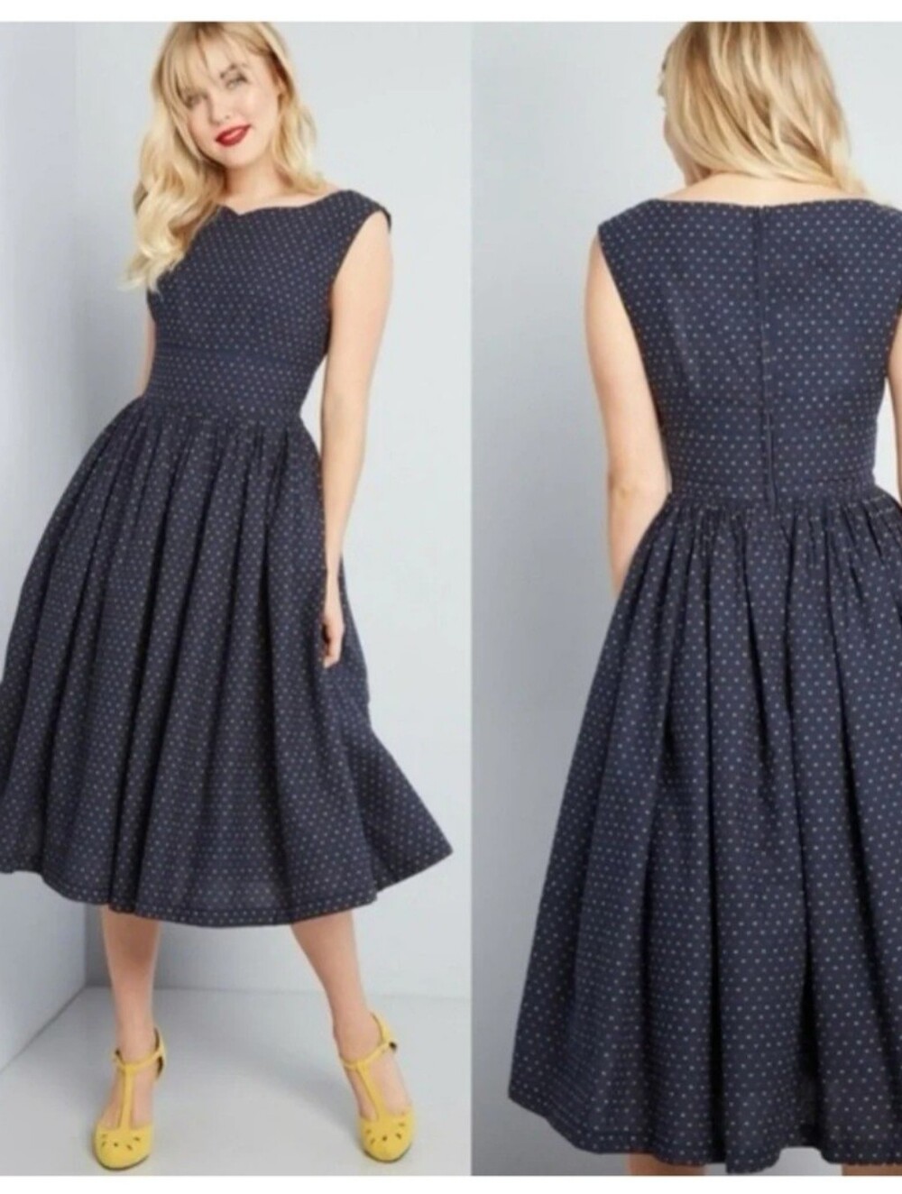 Modcloth Fit And Flare Embroidered Dot Dress Size 18